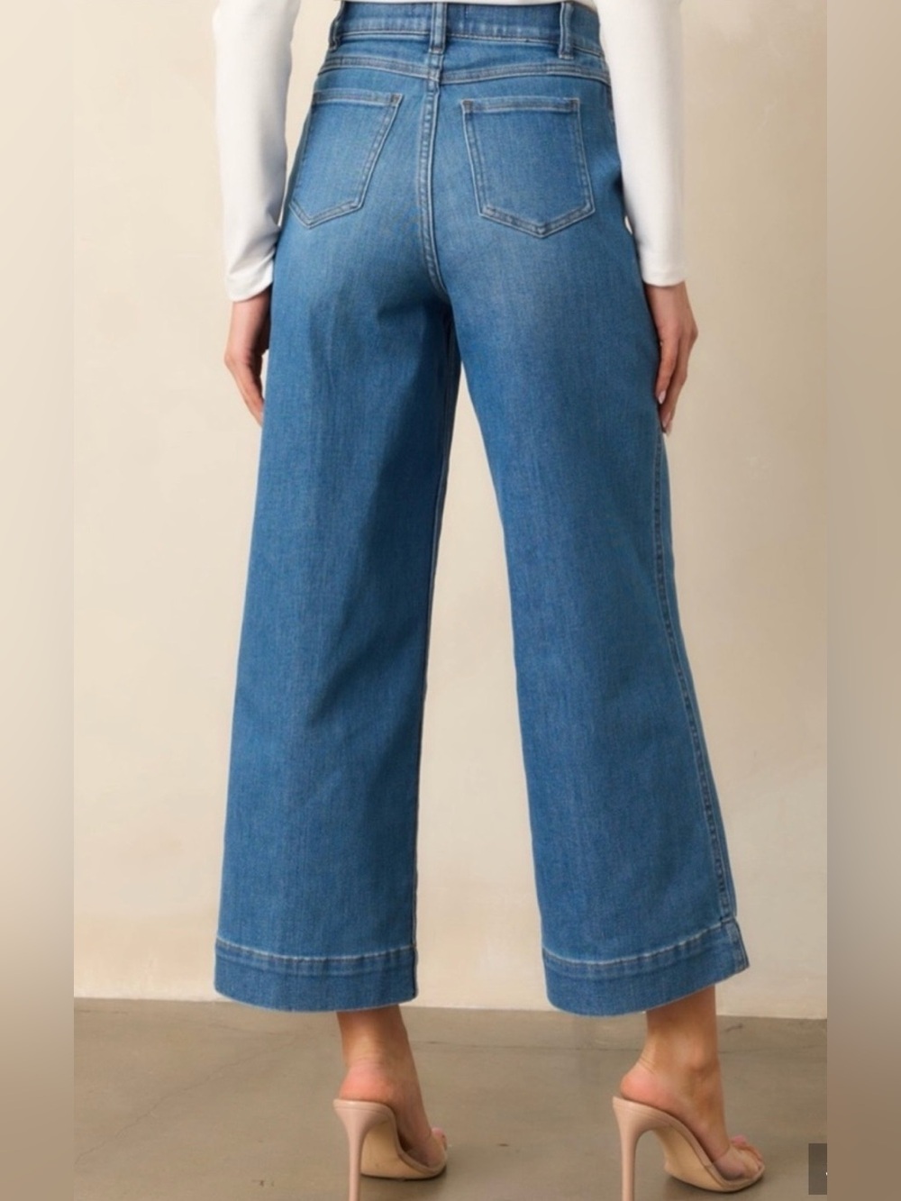 SPANX Crop Wide Leg Jeans Medium Wash Blue Denim Pull On Stretch Classic Size S - Picture 12 of 12